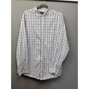 Double Pump Shirt Mens‎ XL Plaid Blue Tan Button Down Long Sleeve Pocket